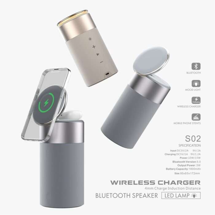 IPhone And AirPods Wireless Charger Portable Bluetooth Speaker With Touch Lamp - Image 3